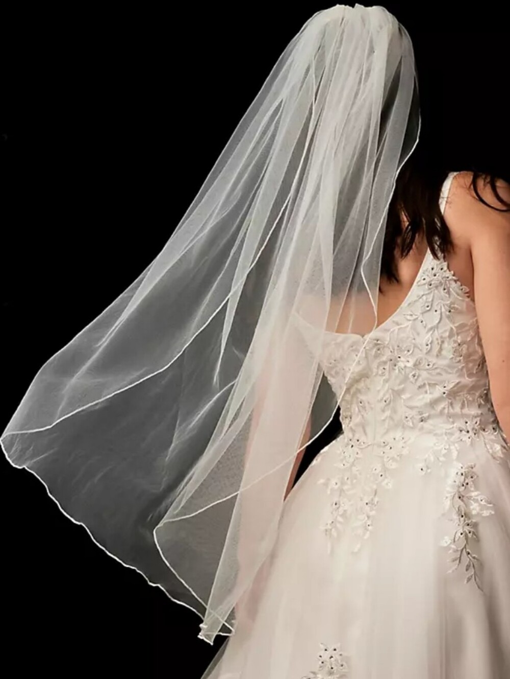 David's Bridal White Bridal Veil with Soft Pencil Edge